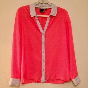 TROUVE 100% Silk Color Block Button-Down Blouse